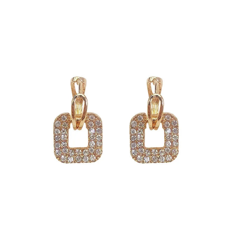S925 Silver Needle Super Flash Fashion Ear Buckle Temperament Wild Net Red Earrings Geometric Square Rhinestone Earrings Jewelry