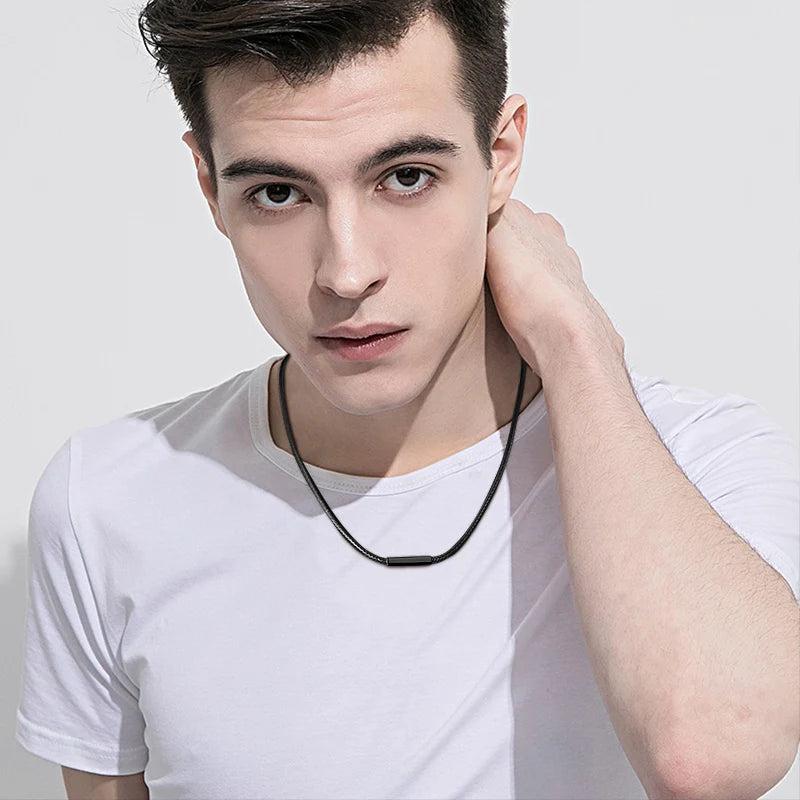 Choker for Men Black Rope Necklace with Magnetic buckle