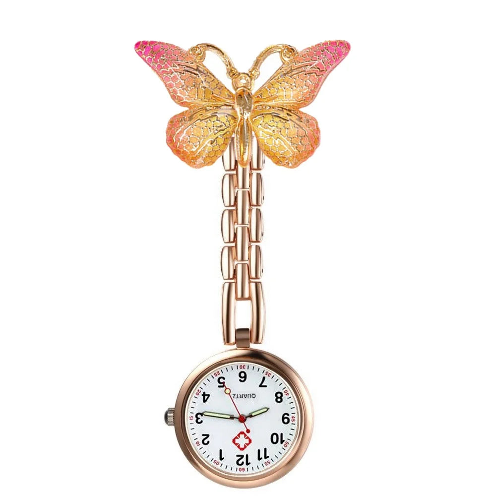 Colourful Resin Butterfly Rose Gold Alloy Small Pins Pocket Watches Nurse Doctor Hospital Medial Transparent Gift Watches Clock