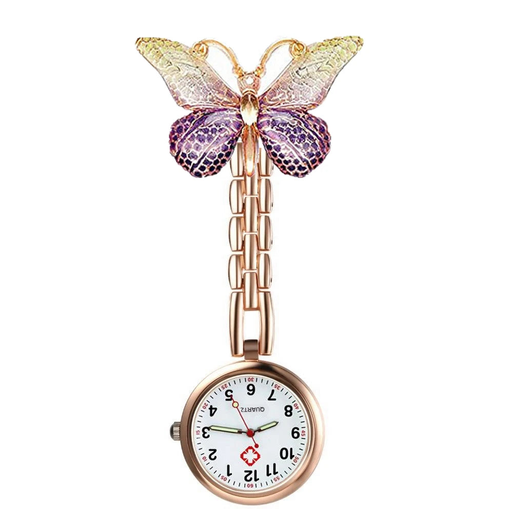 Colourful Resin Butterfly Rose Gold Alloy Small Pins Pocket Watches Nurse Doctor Hospital Medial Transparent Gift Watches Clock