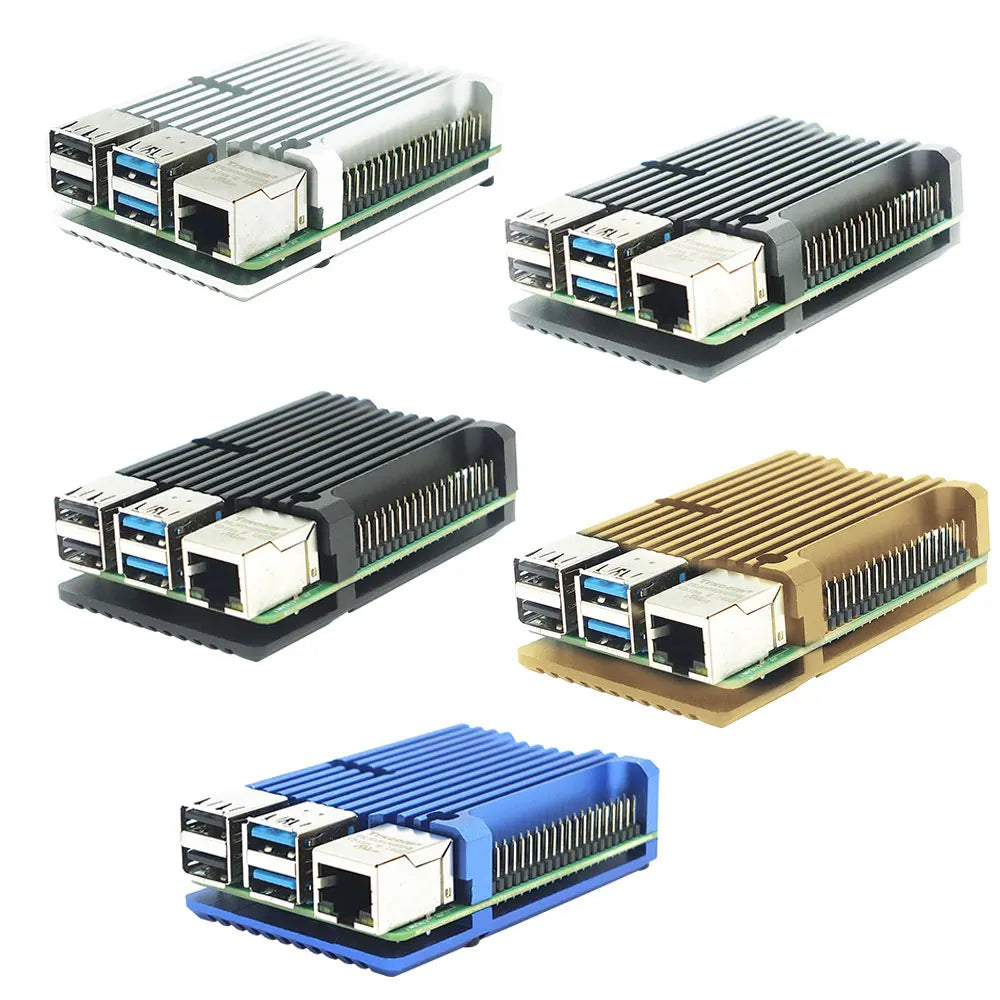 Raspberry Pi 4 Model B Dual Fans CNC Aluminum Alloy Case Metal 5 Color Armor Shell with Heat Sinks for Raspberry Pi 4B/3B+/3B