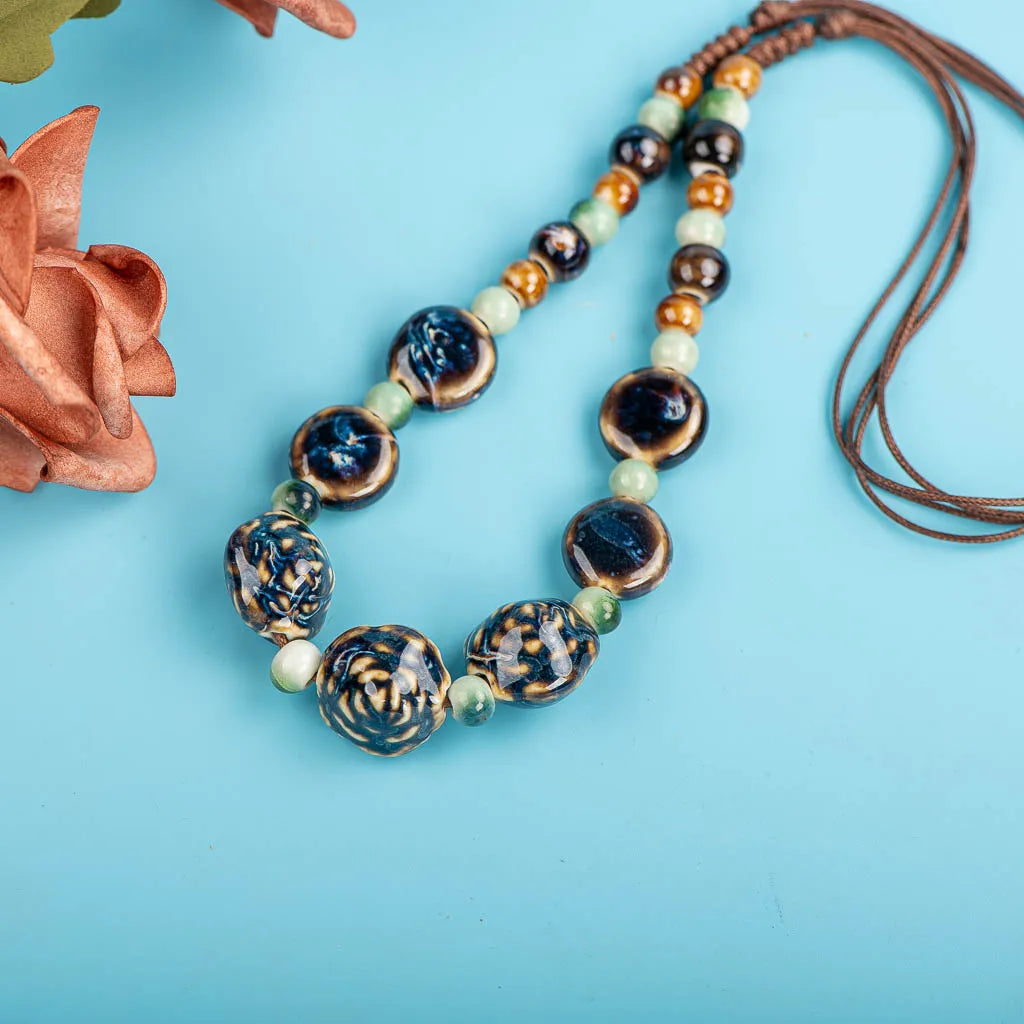 Porcelain Rose Colorful Retro Irregular Shape Ceramic Beads Gift Neckalce Wholesale Necklaces & Pendants For Women #XN008
