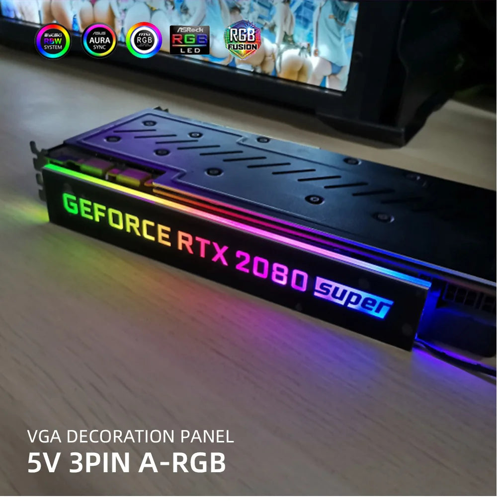 RGB GPU Side Panel Customizable A-RGB VGA Decoration Video Card Cover Customize 5V3PIN/12V4PIN AURA PC MOD PC Case MOD RTX GTX