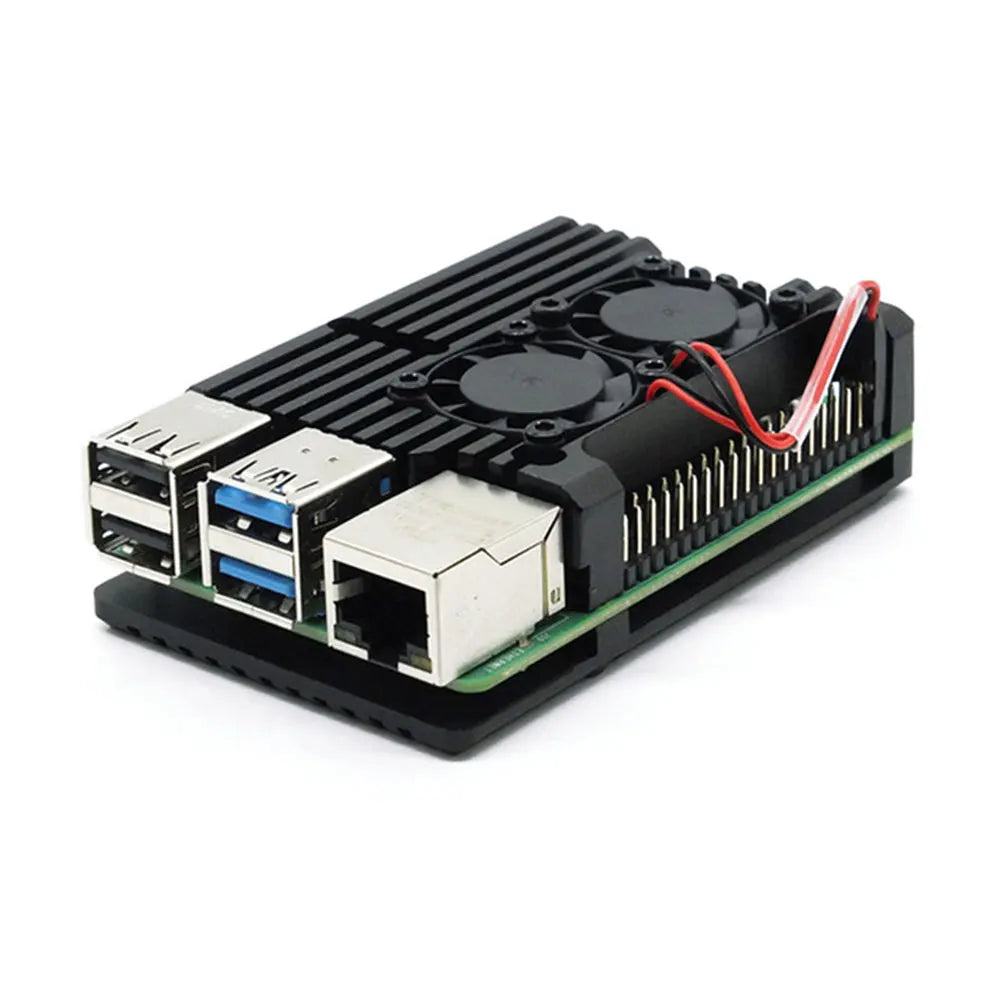 Raspberry Pi 4 Model B Dual Fans CNC Aluminum Alloy Case Metal 5 Color Armor Shell with Heat Sinks for Raspberry Pi 4B/3B+/3B