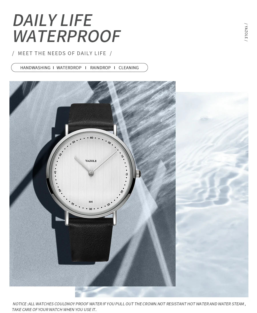 YAZOLE Quartz Watches For Men Casual Minimalist Ultra-thin Mens Watch 30M Waterproof Simple Leather Belt Male Clock montre homme