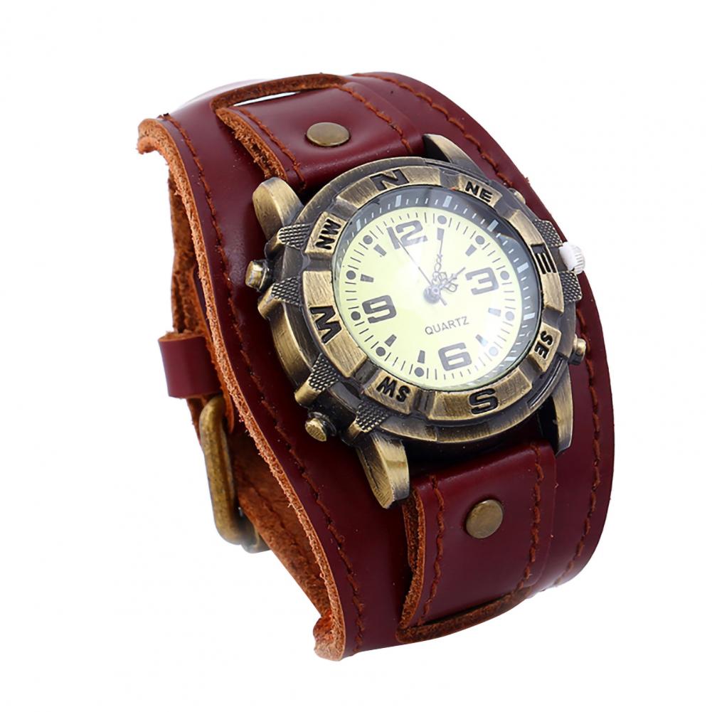 Dropshipping Vintage Women Men Punk Faux Leather Round Dial Quartz Bracelet Wrist Watches
