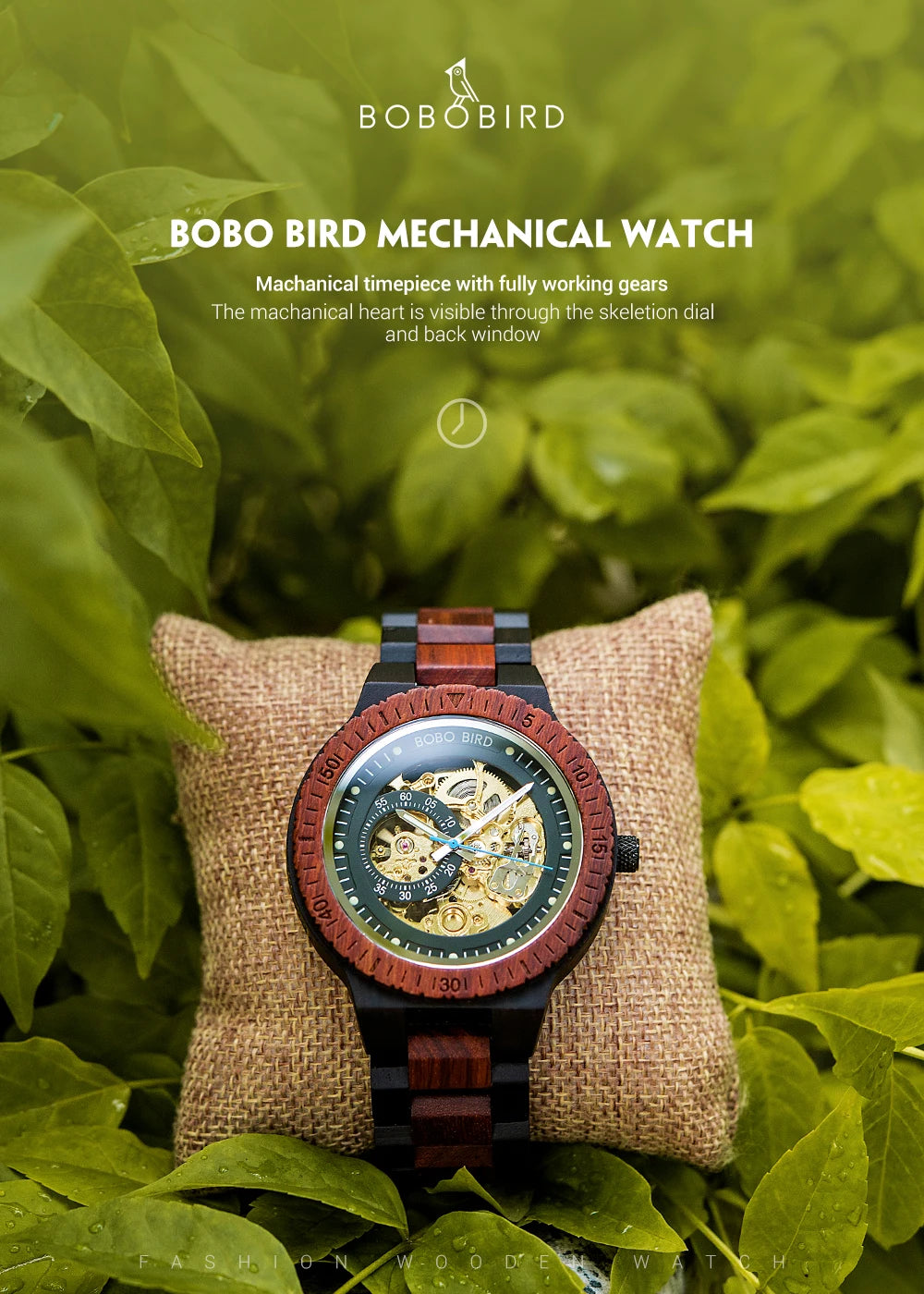 BOBO BIRD Hollow Sandalwood Men's Automatic Mechanical Watch Self-wind Wristwatch With Wood Box Dropshipping Personalized