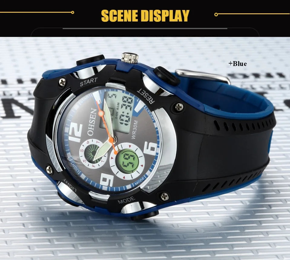 OHSEN Fashion Children Watches Digital LED Analog Watch Boys Girls Quartz Wriwatch Kids Sport Wristwatch Alarm Electronic Clocks