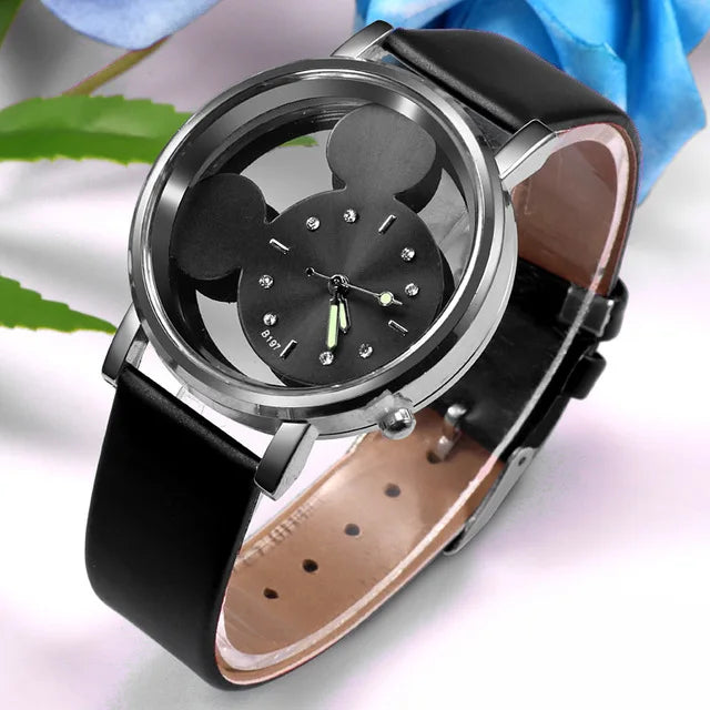 Fashion Cute Ladies Watches Women Transparent Watches Blue Leather Band Quartz Wristwatches Gifts Relogio Feminino Reloj Mujer