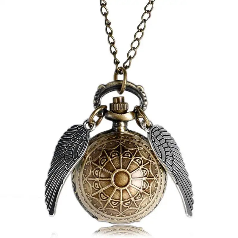 Luxury Golden Watch Ball Little Cute Quartz Pocket Watch Pendant Wings Necklace Gifts for Men Women Kids reloj 2022