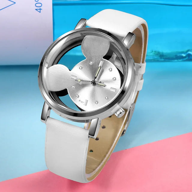 Fashion Cute Ladies Watches Women Transparent Watches Blue Leather Band Quartz Wristwatches Gifts Relogio Feminino Reloj Mujer