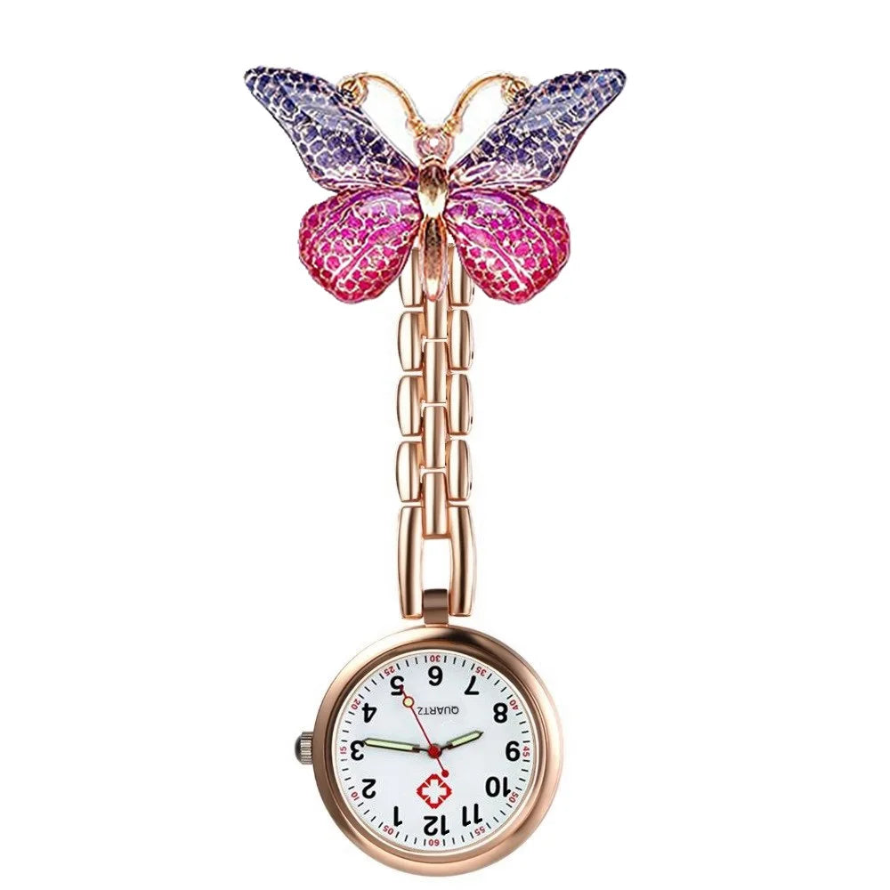 Colourful Resin Butterfly Rose Gold Alloy Small Pins Pocket Watches Nurse Doctor Hospital Medial Transparent Gift Watches Clock