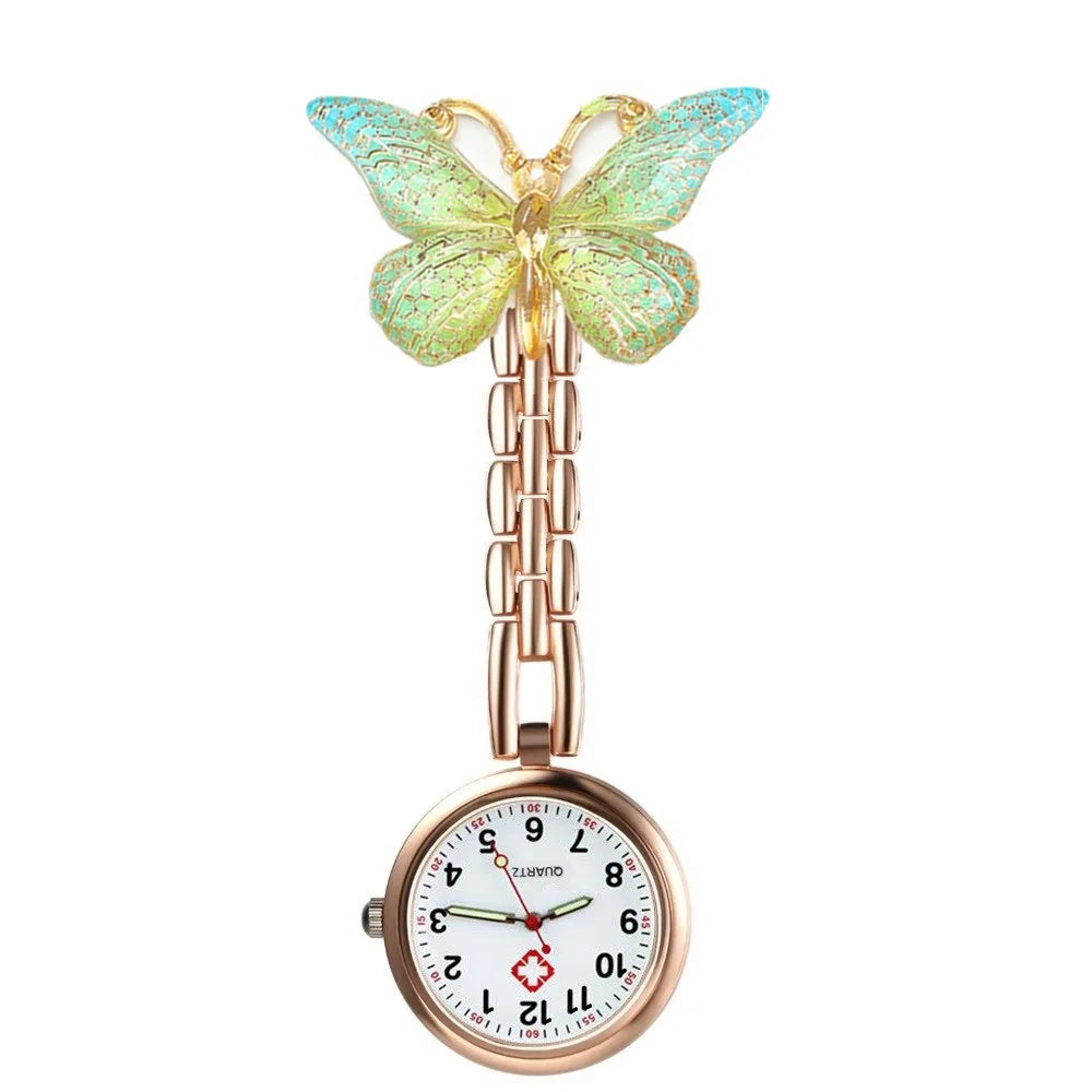 Colourful Resin Butterfly Rose Gold Alloy Small Pins Pocket Watches Nurse Doctor Hospital Medial Transparent Gift Watches Clock