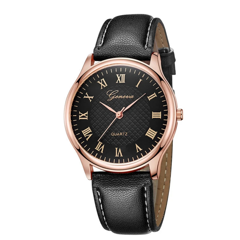 GENEVA Fashion Wristwatch Black Dial Leather Strap Men Waterproof Outdoor Watches Business Quartz Clock Male Relogio Masculino