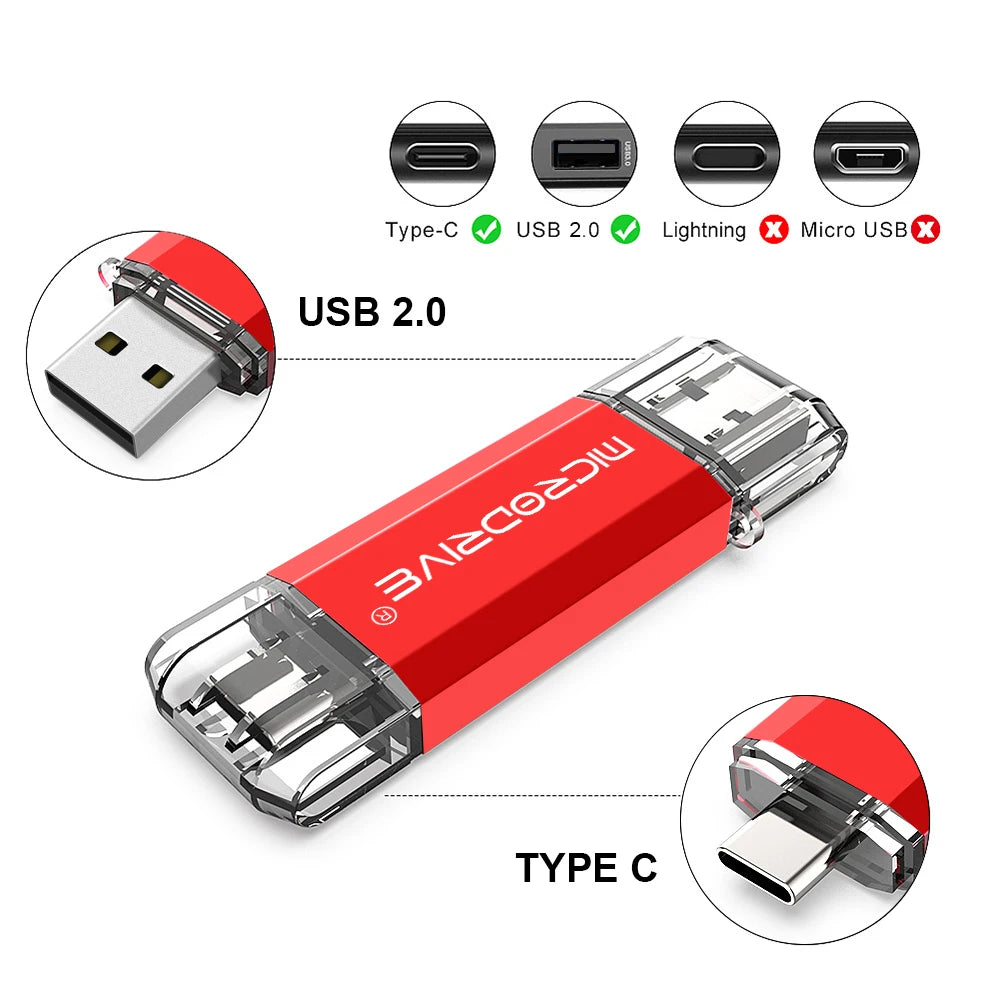 OTG USB Flash Drive 8GB 16GB for Android Phone 64GB pendrive 128gb 32GB type c pen drive Metal memory stick cle usb