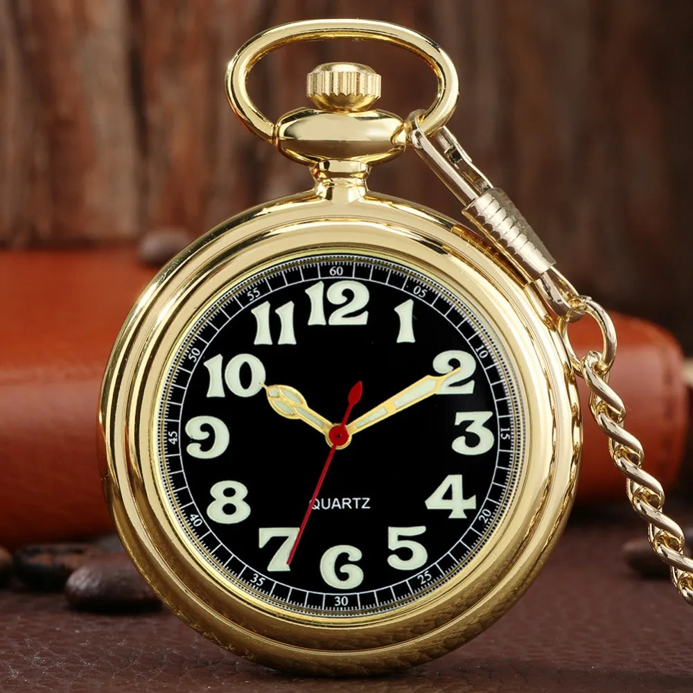 Noctilucent Fluorescent Open Face Arabic Numerals Quartz Pocket Watch Chain Luminous Pendant Jewelry Clock Gifts Men Women Kids