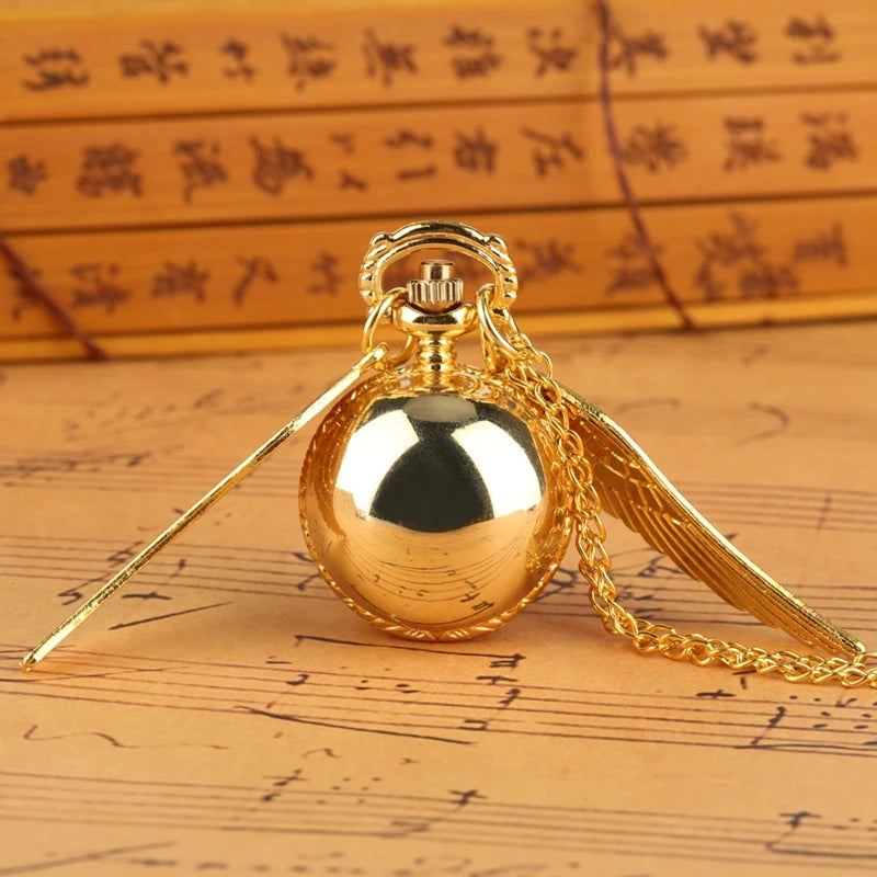 Luxury Golden Watch Ball Little Cute Quartz Pocket Watch Pendant Wings Necklace Gifts for Men Women Kids reloj 2022