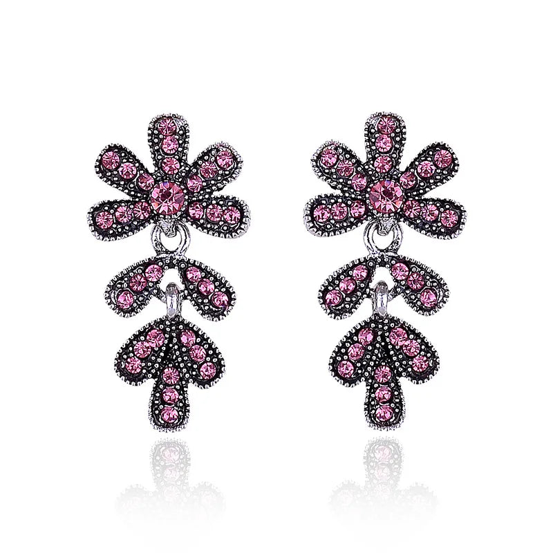Sparkling Rhinestone Flower Petals Drop Earrings Silver Color Women Piercing Earrings Trendy Christmas Party Jewelry Gift 2019