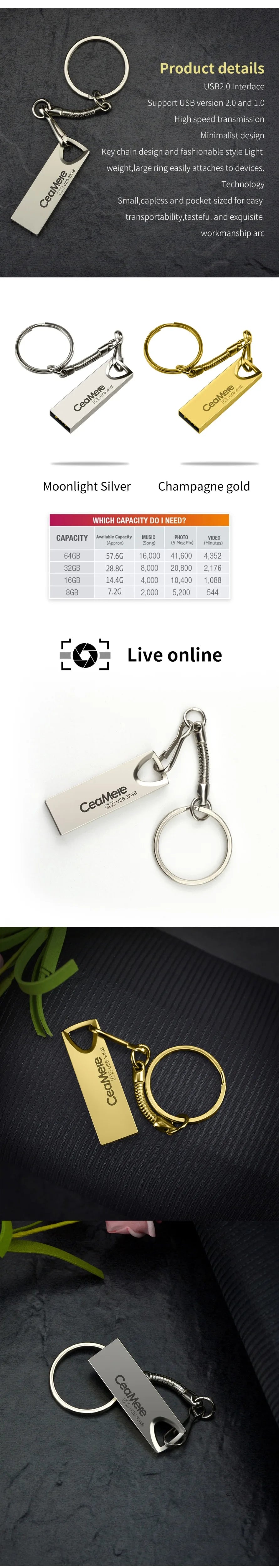 Ceamere 2PCS C2 USB Flash Drive 8GB/16GB/32GB/64GB Pen Drive Pendrive USB 2.0 Flash Drive Memory stick  USB disk 512MB 256MB