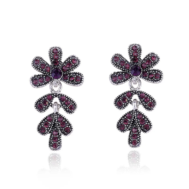 Sparkling Rhinestone Flower Petals Drop Earrings Silver Color Women Piercing Earrings Trendy Christmas Party Jewelry Gift 2019