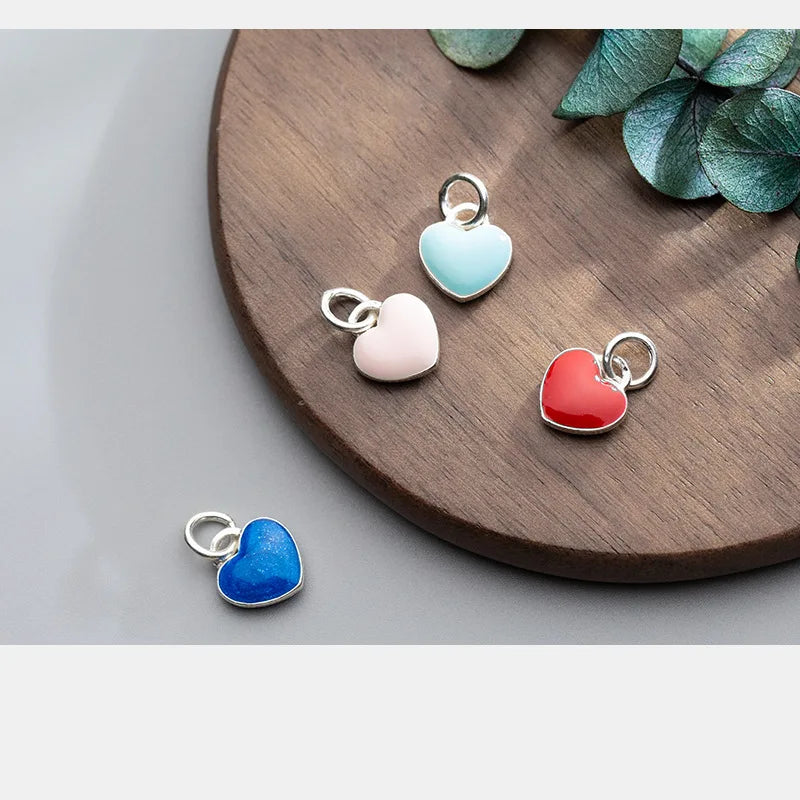 100% 925 Sterling Silver Drop Glue Craft Heart Charms 10.5x10mm Decoration Dangle Pendants DIY Jewelry Making For Women Gift