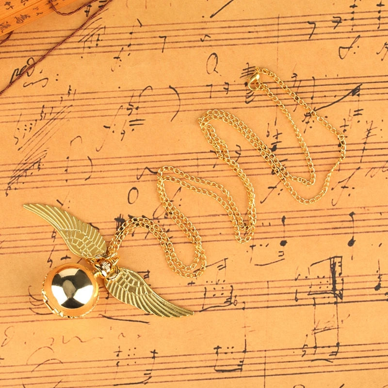 Luxury Golden Watch Ball Little Cute Quartz Pocket Watch Pendant Wings Necklace Gifts for Men Women Kids reloj 2022