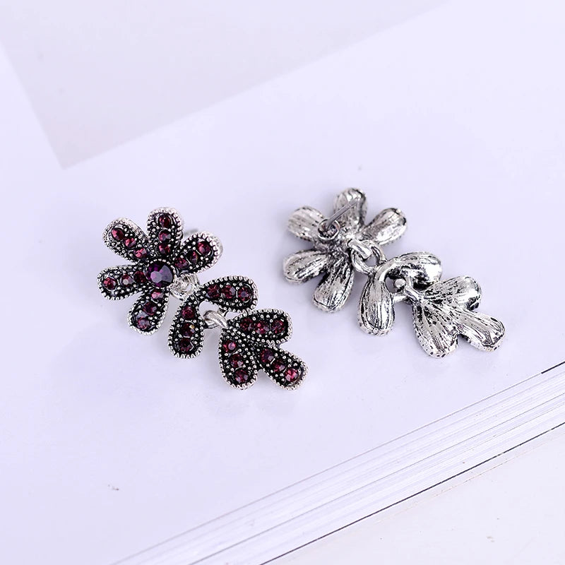 Sparkling Rhinestone Flower Petals Drop Earrings Silver Color Women Piercing Earrings Trendy Christmas Party Jewelry Gift 2019