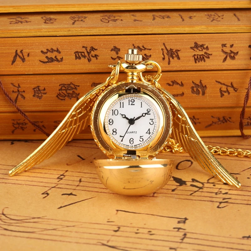 Luxury Golden Watch Ball Little Cute Quartz Pocket Watch Pendant Wings Necklace Gifts for Men Women Kids reloj 2022