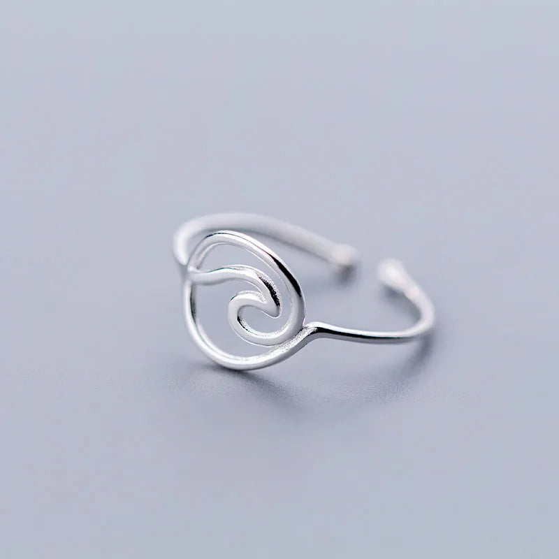 SOFTPIG Real 925 Sterling Silver MInimalist Geometric Hollow Line Round Opening Ring For Women Party Fashion Fine Jewelry