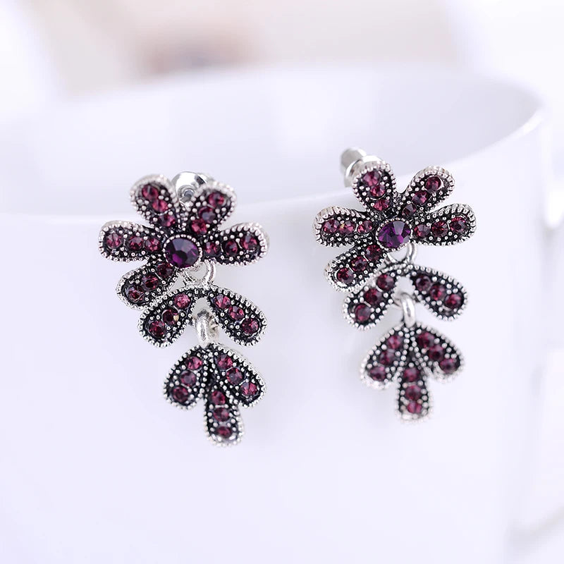 Sparkling Rhinestone Flower Petals Drop Earrings Silver Color Women Piercing Earrings Trendy Christmas Party Jewelry Gift 2019