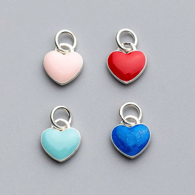 100% 925 Sterling Silver Drop Glue Craft Heart Charms 10.5x10mm Decoration Dangle Pendants DIY Jewelry Making For Women Gift