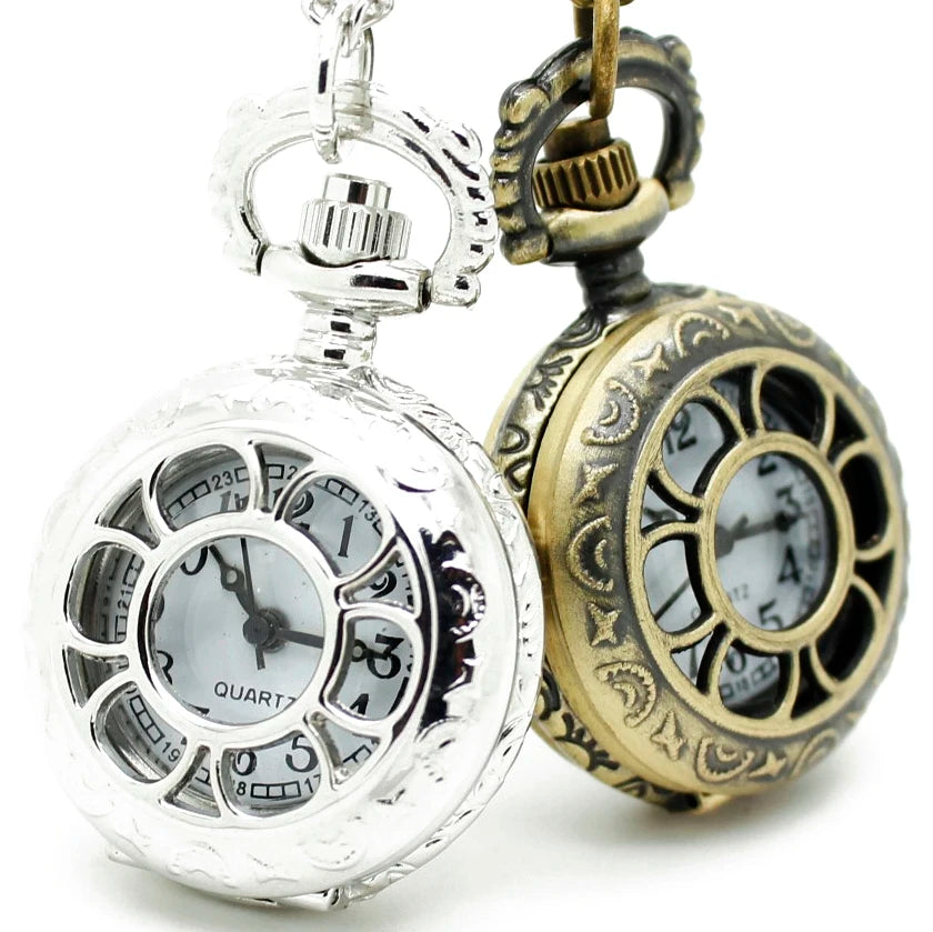 (3009) 12pcs/lot vintage Flower Hollow see Through steampunk Women Necklace Pocket Watch pendant, wholesale gift
