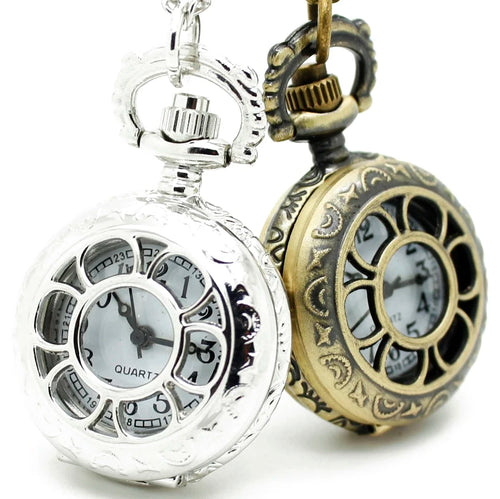 (3009) 12pcs/lot vintage Flower Hollow see Through steampunk Women Necklace Pocket Watch pendant, wholesale gift