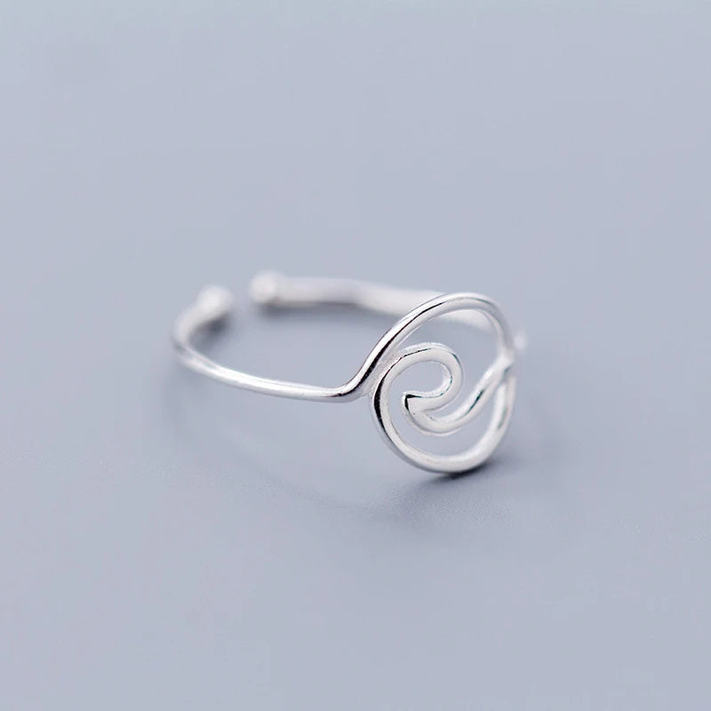 SOFTPIG Real 925 Sterling Silver MInimalist Geometric Hollow Line Round Opening Ring For Women Party Fashion Fine Jewelry