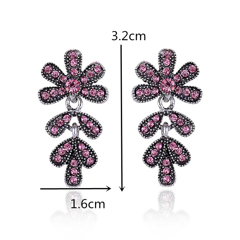 Sparkling Rhinestone Flower Petals Drop Earrings Silver Color Women Piercing Earrings Trendy Christmas Party Jewelry Gift 2019