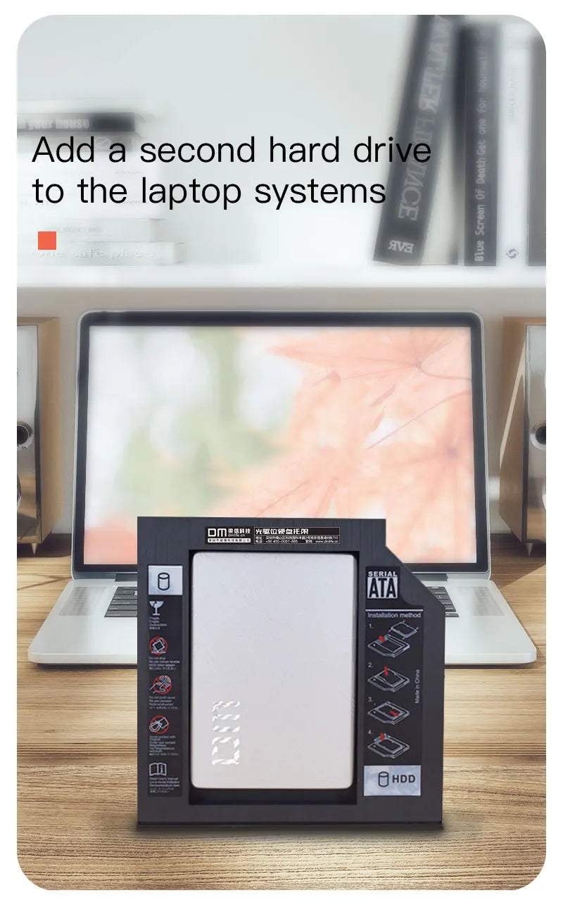 DM DW95 HDD Caddy 9.5mm Plastic Optibay SATA 3.0 Hard Disk Drive Box Enclosure DVD Adapter 2.5 SSD 2TB For Laptop CD-ROM