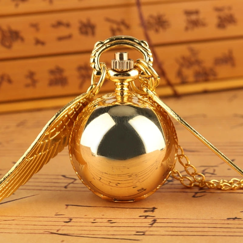Luxury Golden Watch Ball Little Cute Quartz Pocket Watch Pendant Wings Necklace Gifts for Men Women Kids reloj 2022