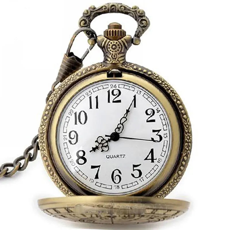 Antique Retro Bronze Compass Prague Astronomical Design Analog Pocket Watch Quartz Necklace Clock Men Women Fob Watches Pendant