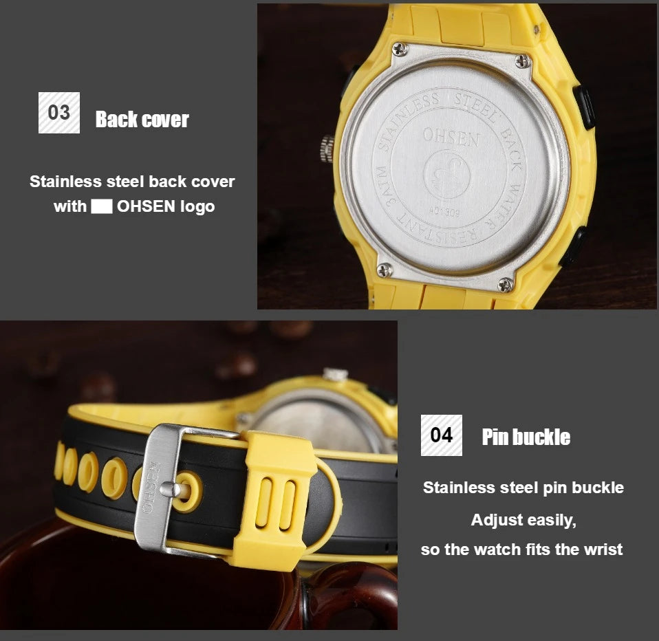 OHSEN Fashion Children Watches Digital LED Analog Watch Boys Girls Quartz Wriwatch Kids Sport Wristwatch Alarm Electronic Clocks