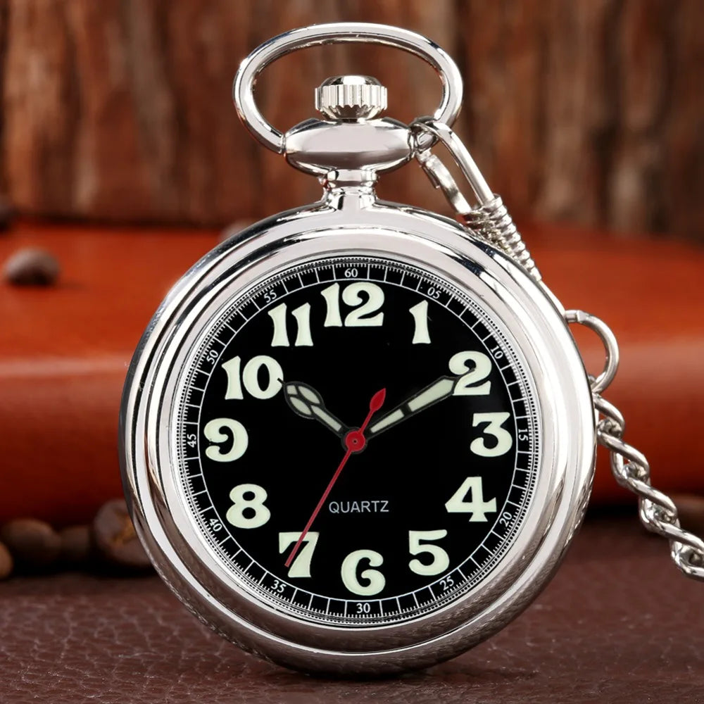 Noctilucent Fluorescent Open Face Arabic Numerals Quartz Pocket Watch Chain Luminous Pendant Jewelry Clock Gifts Men Women Kids