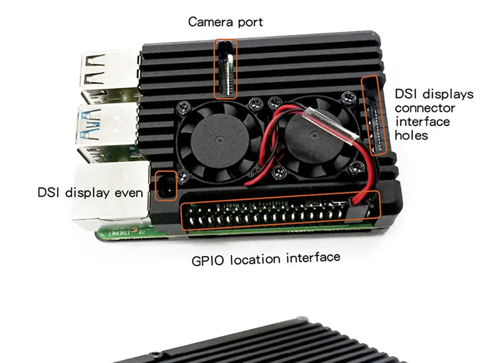 Raspberry Pi 4 Model B Dual Fans CNC Aluminum Alloy Case Metal 5 Color Armor Shell with Heat Sinks for Raspberry Pi 4B/3B+/3B