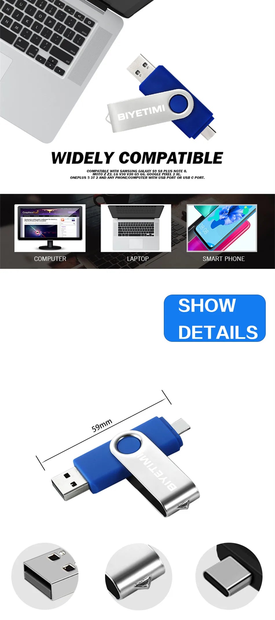 Biyetimi Type C usb flash drive 128GB OTG 2.0 64GB pen drive 32GB real capacity usb флэш-накопител memory stick for phone ＆ cPC
