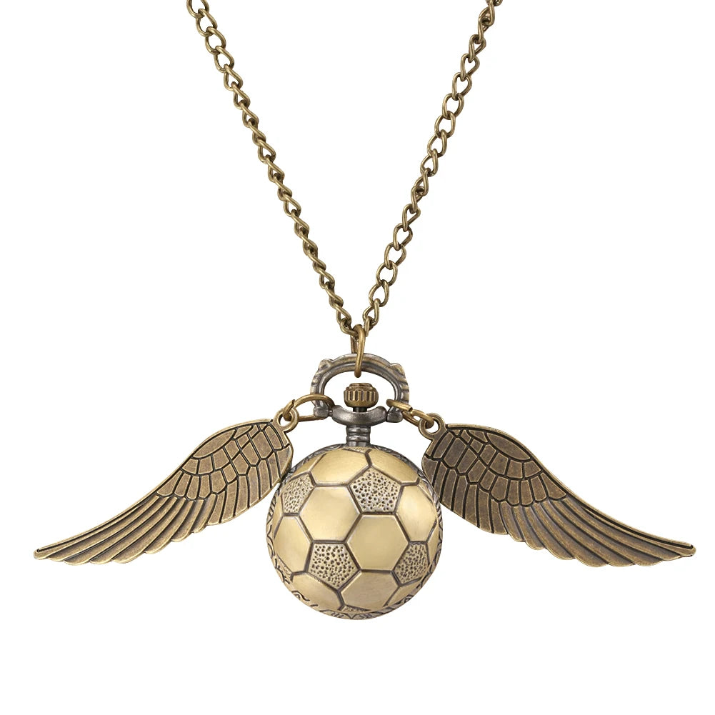 Luxury Golden Watch Ball Little Cute Quartz Pocket Watch Pendant Wings Necklace Gifts for Men Women Kids reloj 2022