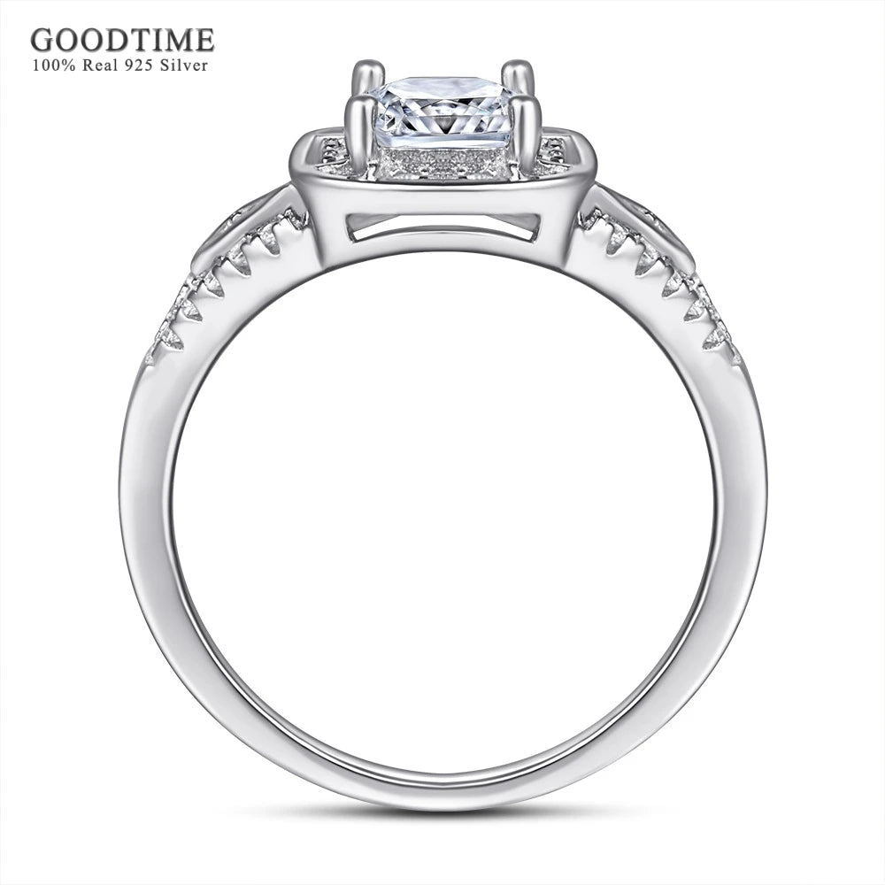 Luxury Women Ring Pure 925 Sterling Silver Ring Square Zircon Rhinestone Bride Wedding Jewelry Gift Accessories For Party