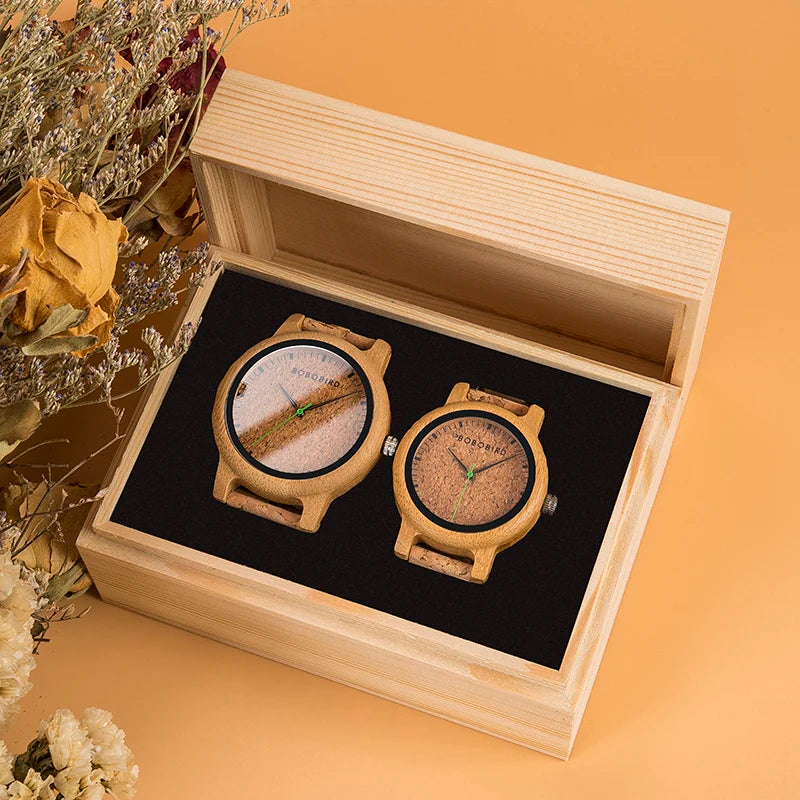 BOBO BIRD Simple Design Couple Watch Wood Wristwatch Men Women Customized Text on Box Lovers Gift Anniversary Christmas Gifts