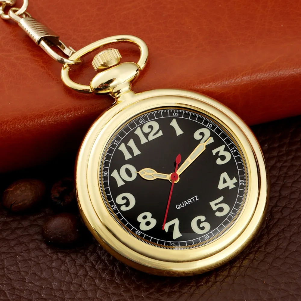 Noctilucent Fluorescent Open Face Arabic Numerals Quartz Pocket Watch Chain Luminous Pendant Jewelry Clock Gifts Men Women Kids