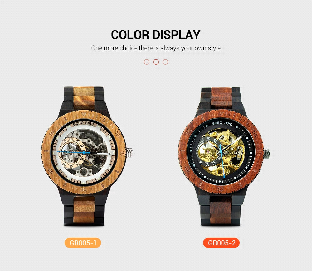 BOBO BIRD Hollow Sandalwood Men's Automatic Mechanical Watch Self-wind Wristwatch With Wood Box Dropshipping Personalized