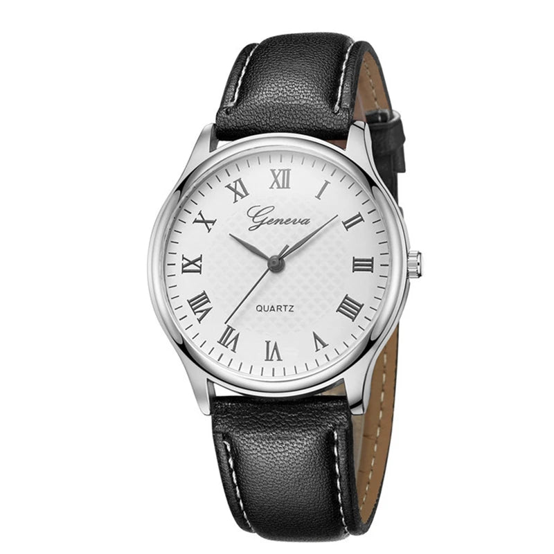 GENEVA Fashion Wristwatch Black Dial Leather Strap Men Waterproof Outdoor Watches Business Quartz Clock Male Relogio Masculino