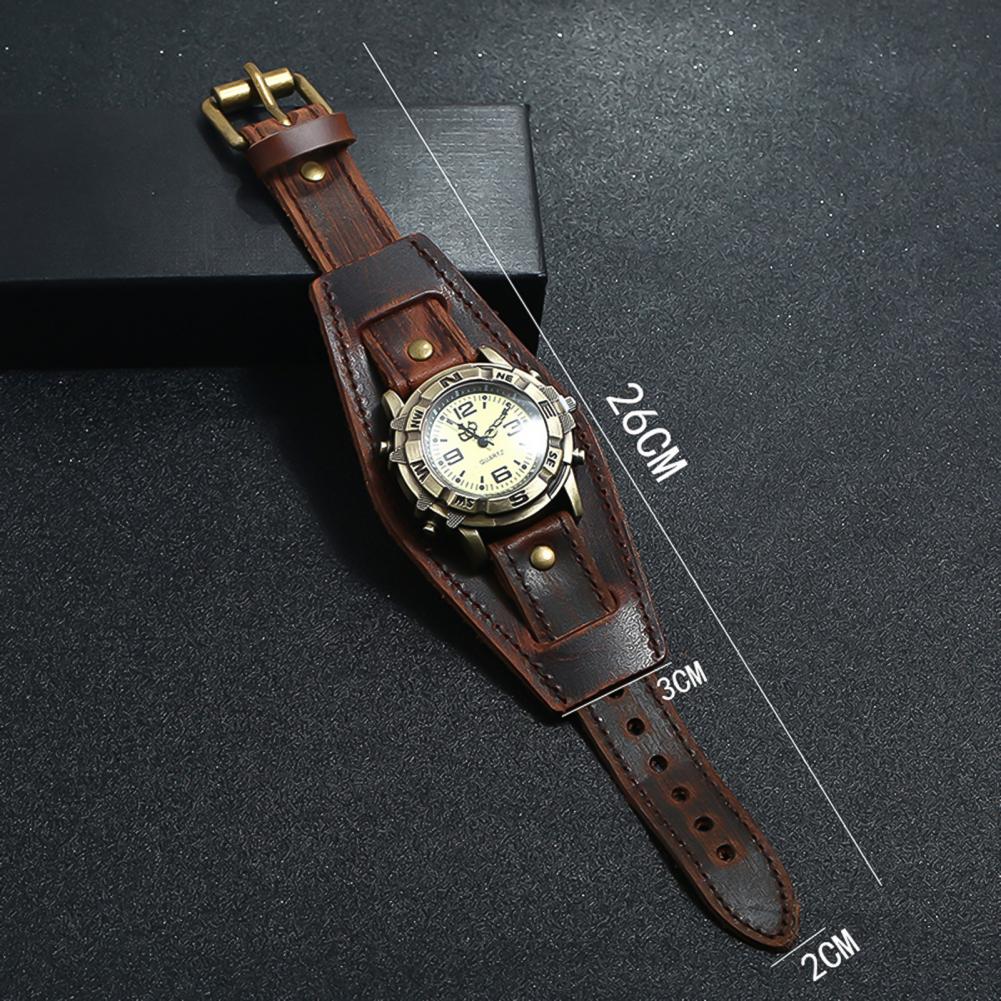 Dropshipping Vintage Women Men Punk Faux Leather Round Dial Quartz Bracelet Wrist Watches