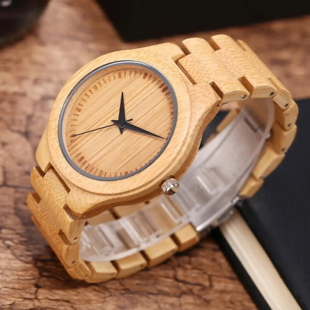 Fashion Men Quartz Wristwatch Wooden No Number Dial Genuine Leather Band Top Handmade Bamboo Male Wood Watch Gift Reloj Hombre